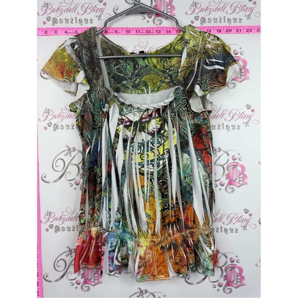 Simply Irresistible Multicolor Fringe Short Sleeve Tee